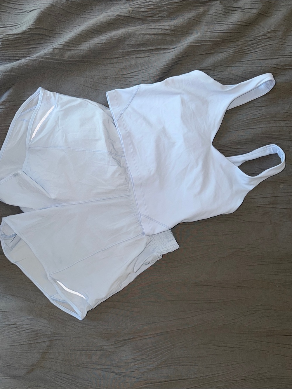 Lululemon light blue align tank top and “hotty hots” shorts set